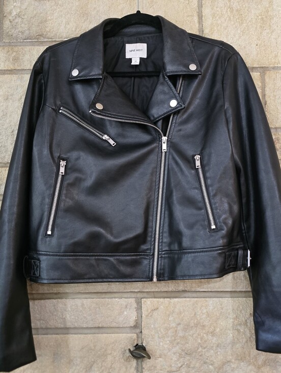 Nine West Jackets & Blazers - Nine West Black Imitation Leather Moto Biker Jacket - Size M